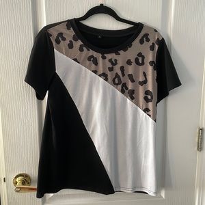 Women Short Sleeve T-Shirts Round Neck Color Block Tops Causal Tunic Blouses